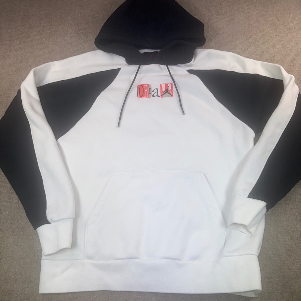 Jordan Mens Colorblock Pullover Hoodie White Black Red Jumpman Air Size Medium